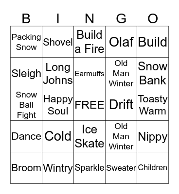 Snowman Bingo Card