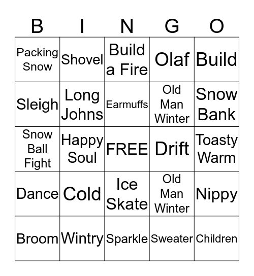 Snowman Bingo Card