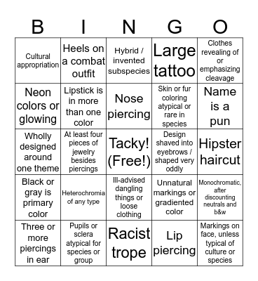 Vik sucks at making characters! Bingo Card