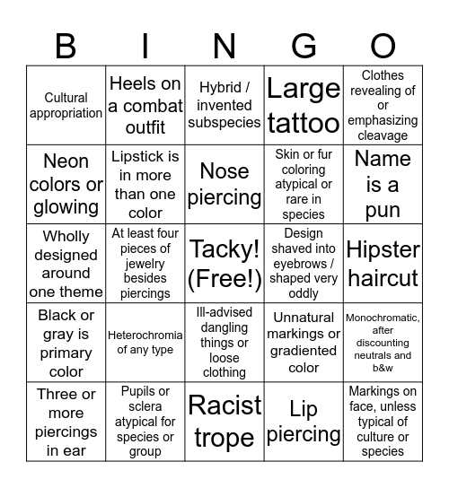 Vik sucks at making characters! Bingo Card