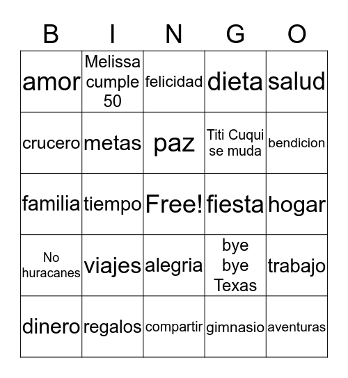Feliz 2018 Bingo Card