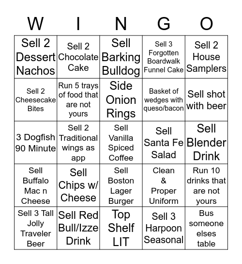 $$ BWW WINGOOOO!!!!!!!!!!!! $$ Bingo Card