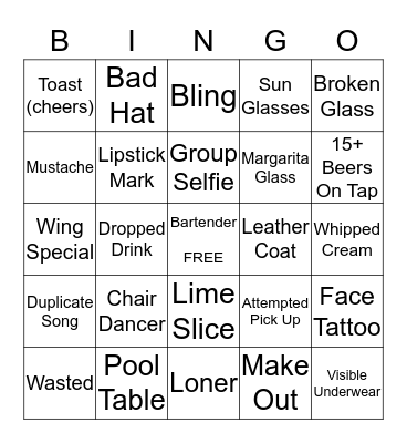 Pub Crawl Bingo Card