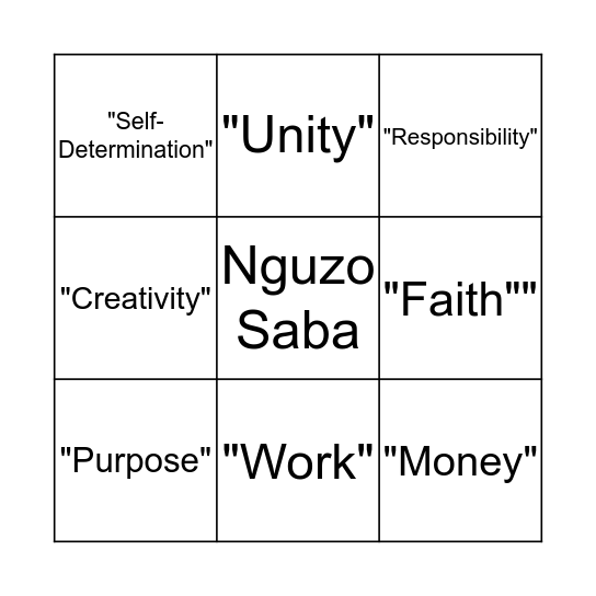 KWANZAA BINGO Card