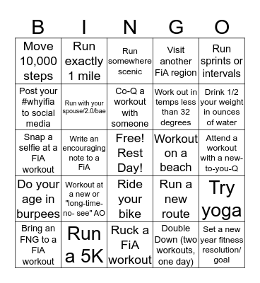 January Bingo Challenge Bingo Card