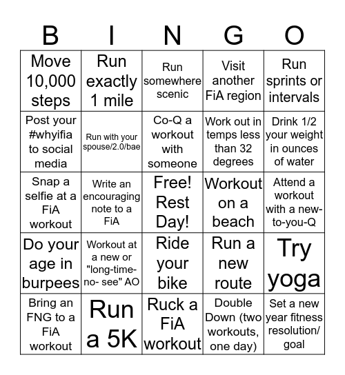 January Bingo Challenge Bingo Card