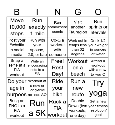 January Bingo Challenge Bingo Card