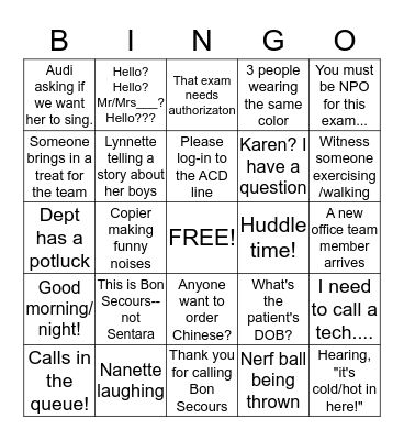 Central Scheduling/Coordination of Care Bingo Card