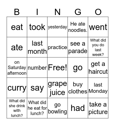 Unit 5 Lessons 1 and 2  Bingo Card