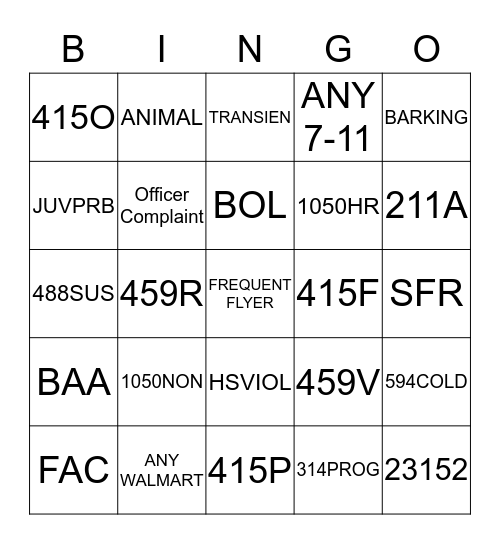 Dispatch Bingo Card
