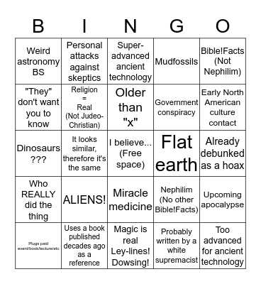 Fraudulent Archaeology Bingo Card