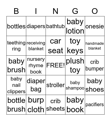 Baby Shower Bingo Card