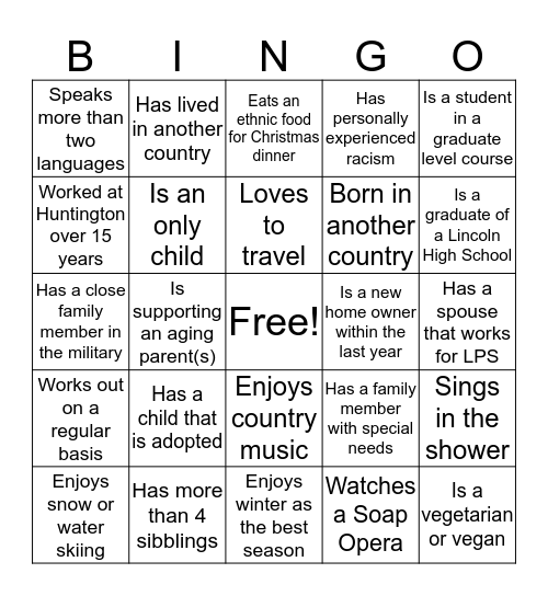 Huntington Staff Bingo Card