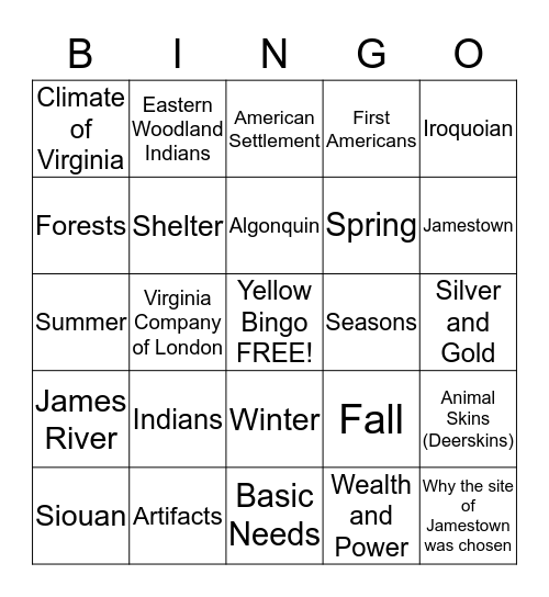 Yellow Bingo Card