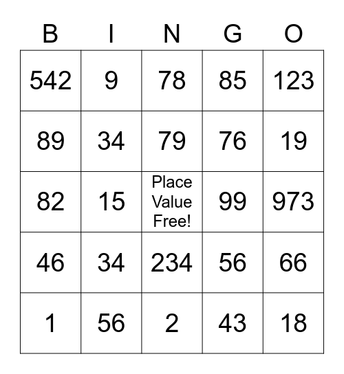 Place Value Bingo Card