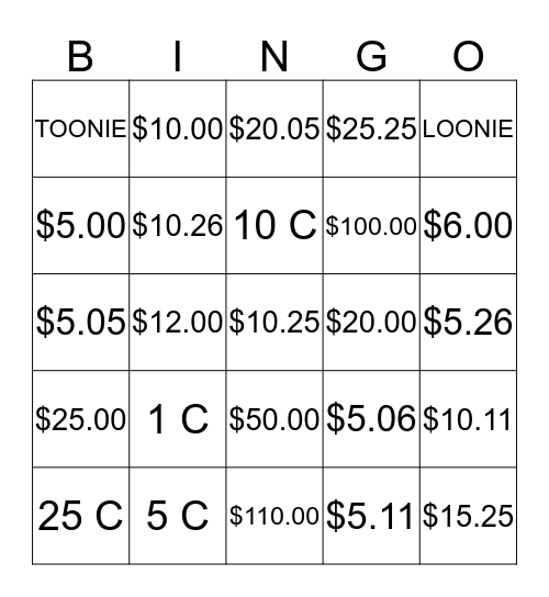 Money BINGO :D Bingo Card