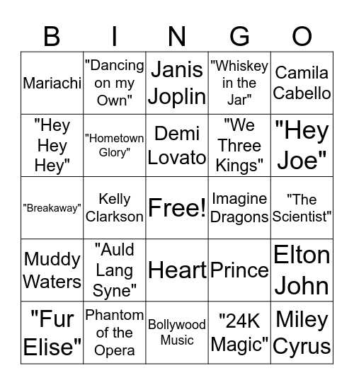 Music Bingo Card