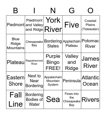 Purple Bingo Card