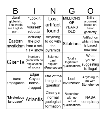 Fraudulent Archaeology II Bingo Card