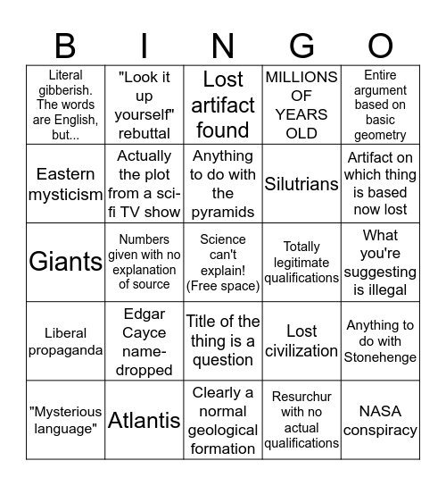 Fraudulent Archaeology II Bingo Card