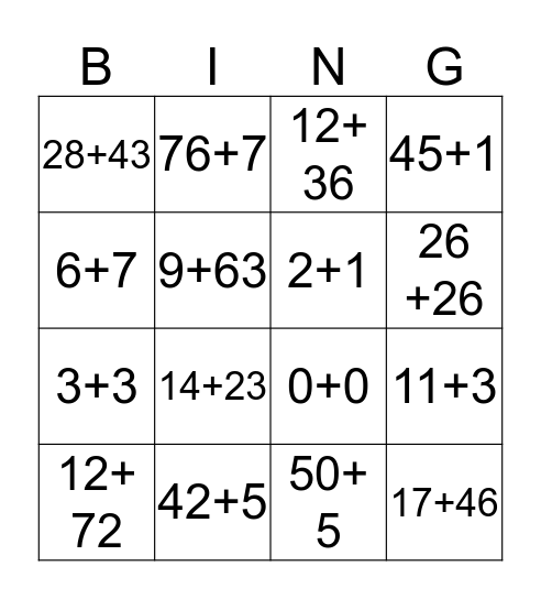 Wiskunde Bingo Card