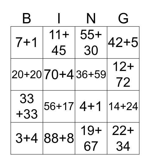 Wiskunde Bingo Card