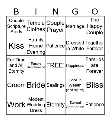 Wedding Bingo Card