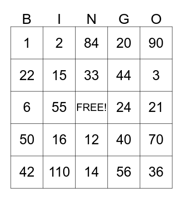 Multiplication Bingo Card