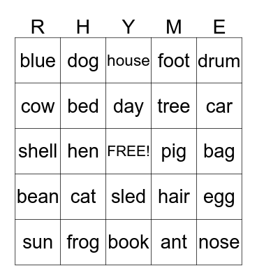 RHYMING WORDS BINGO Card