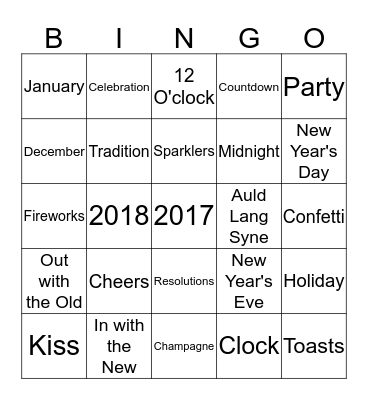 New Year's Eve Bingo Card