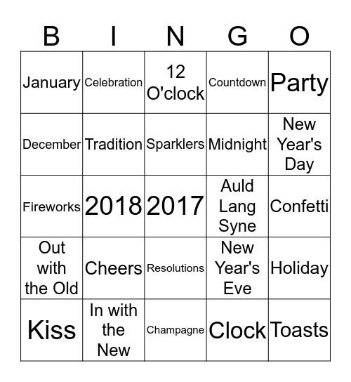 New Year's Eve Bingo Card