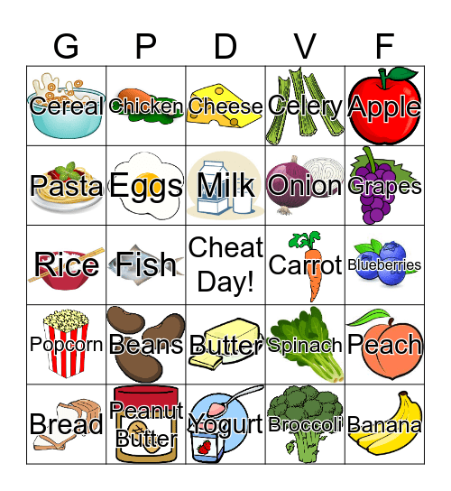 Food Group Bingo Card