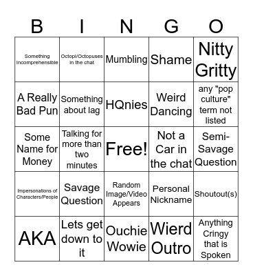 Scott's Weird Behaviors Bingo Card