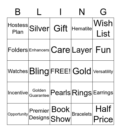 PREMIER DESIGNS BLINGO! Bingo Card