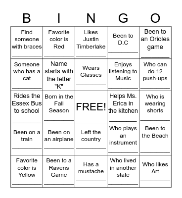 Know Your Neighbor  Bingo Card