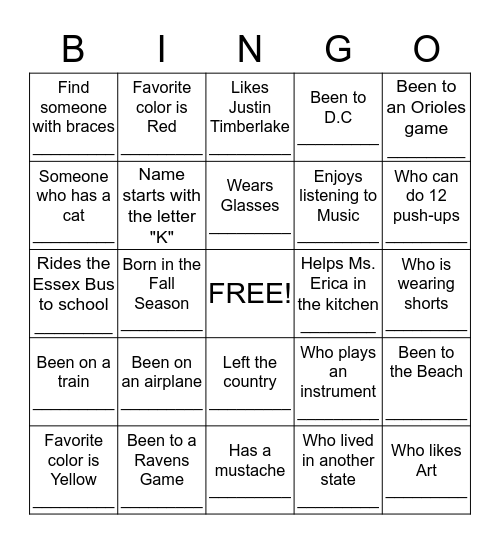 Know Your Neighbor  Bingo Card