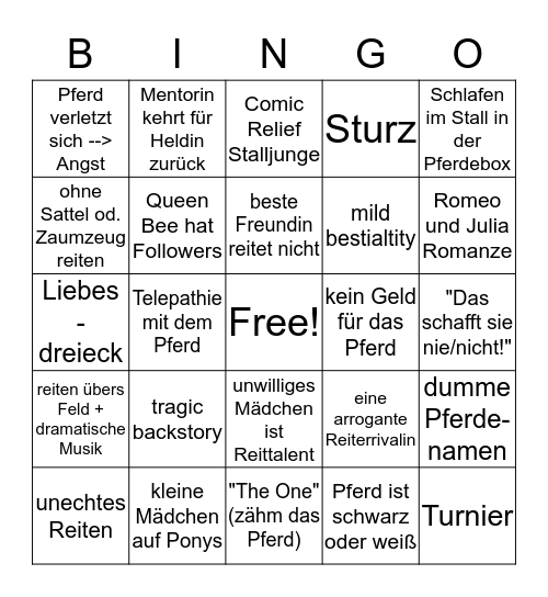 Pferdefilme Bingo Card