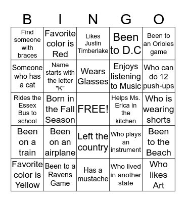 Know Your Neighbor  Bingo Card