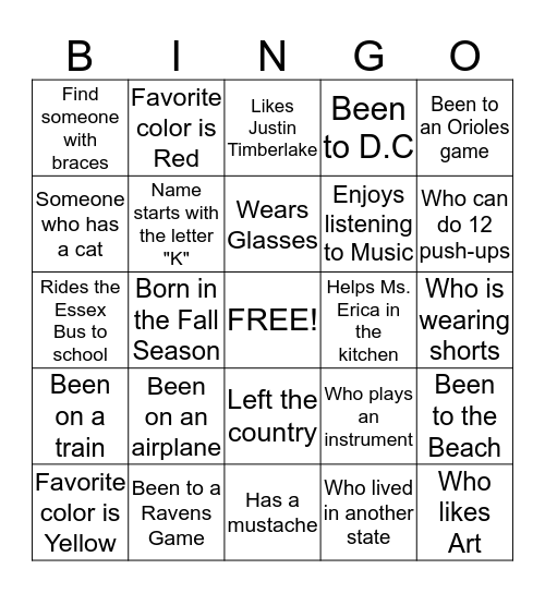 Know Your Neighbor  Bingo Card