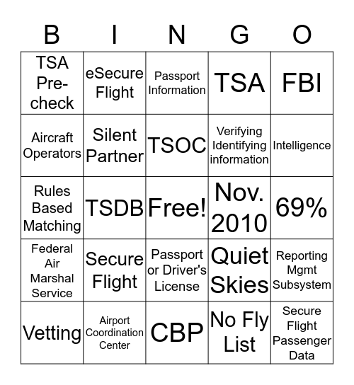 Secure Flight Bingo Card
