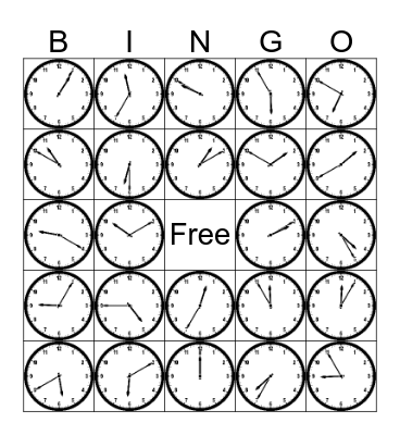 Time to the 5 minute Bingo Card