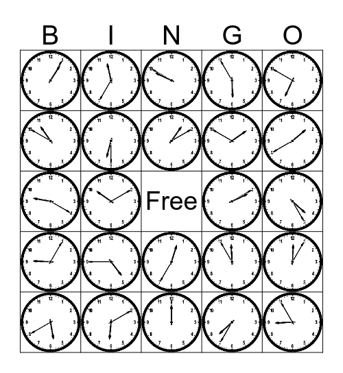 Time to the 5 minute Bingo Card