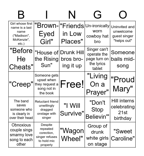 Harikaraoke Bingo Card