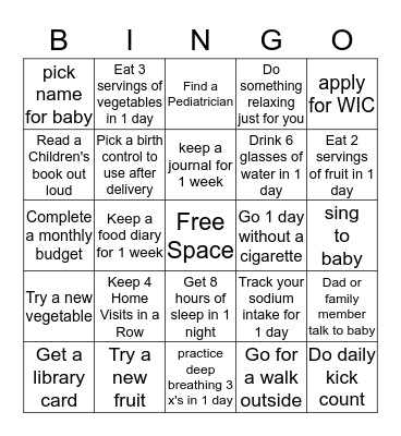 Pregnancy Bingo Card
