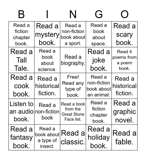 Book Bingo 4-6 grade. Bingo Card