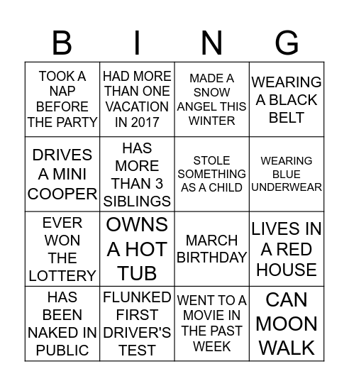 NEW YEAR'S BINGO Card