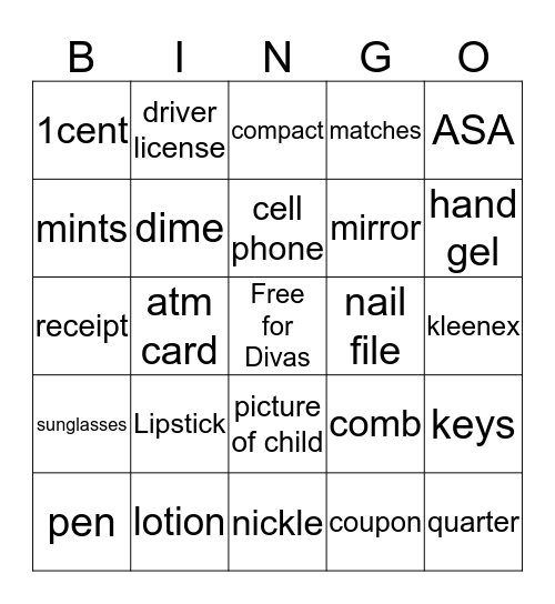 Purse Bingo Card