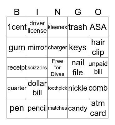 Purse Bingo Card