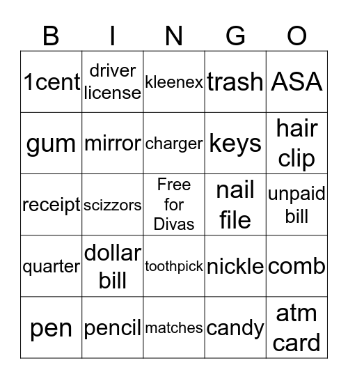 Purse Bingo Card