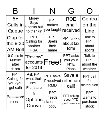 Happy New Years Bingo! Bingo Card